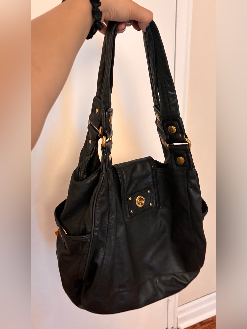 Marc Jacobs Vintage Black Leather Shoulder Bag with Gold Hardware